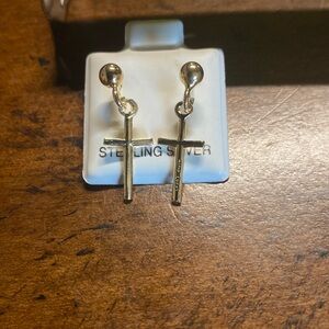 Gold plated sterling silver cross earrings